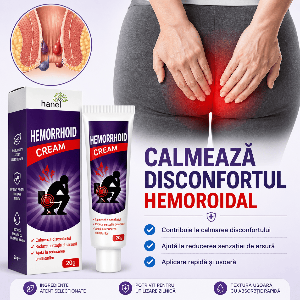 Cremă Calmantă pentru Hemoroizi cu Extracte Naturale