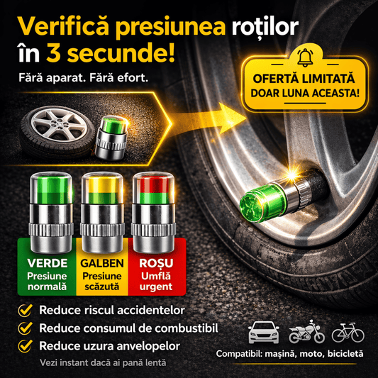 Set 4 Capace Valve cu Indicator Presiune Anvelope