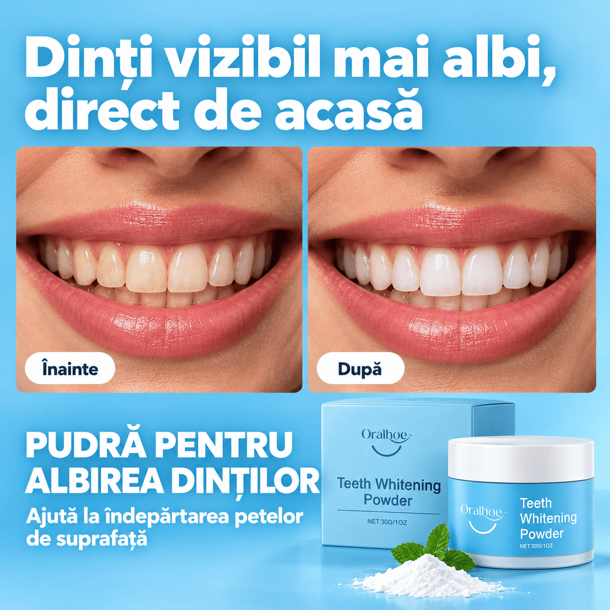 Pudră pentru Albirea și Curățarea Dinților