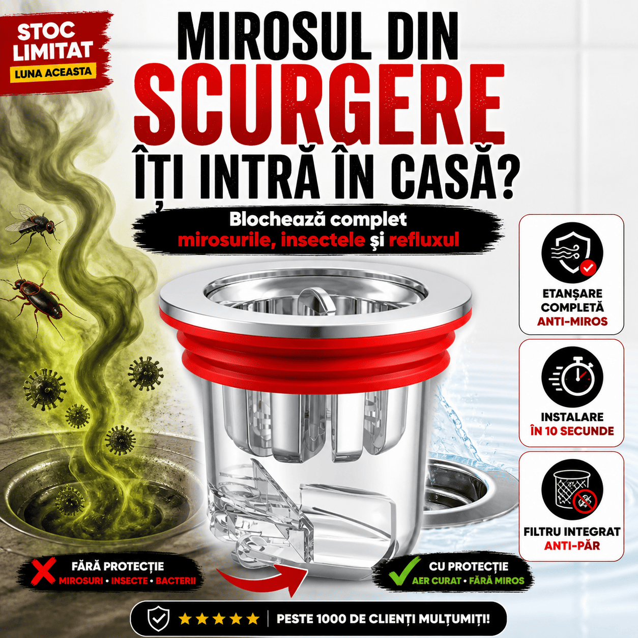 Clapetă anti-miros cu FILTRU