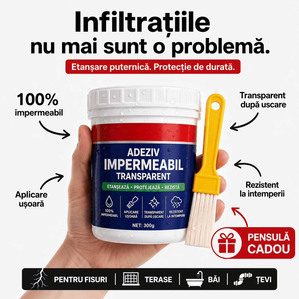 Adeziv Impermeabil Transparent – 300g