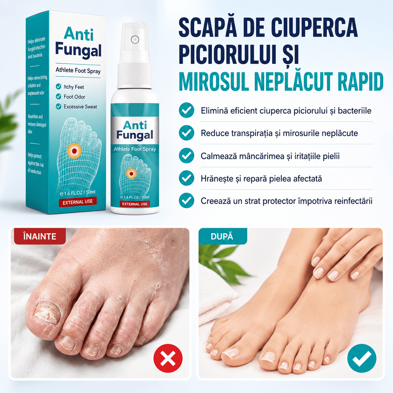 Spray pentru Mâncărimea, Mirosul și Disconfortul Picioarelor