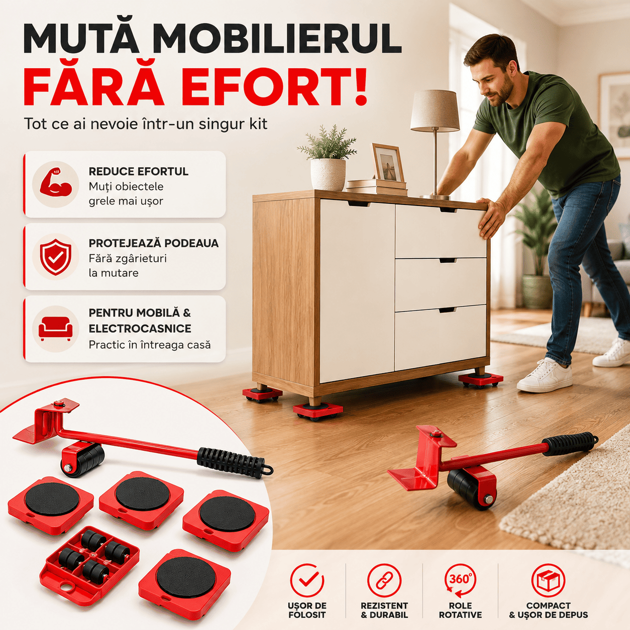 Kit pentru Ridicarea și Mutarea Mobilei Grele