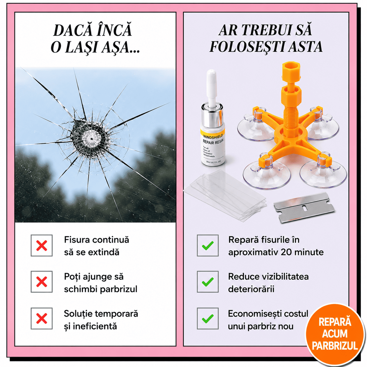Kit Profesional pentru Repararea Parbrizului