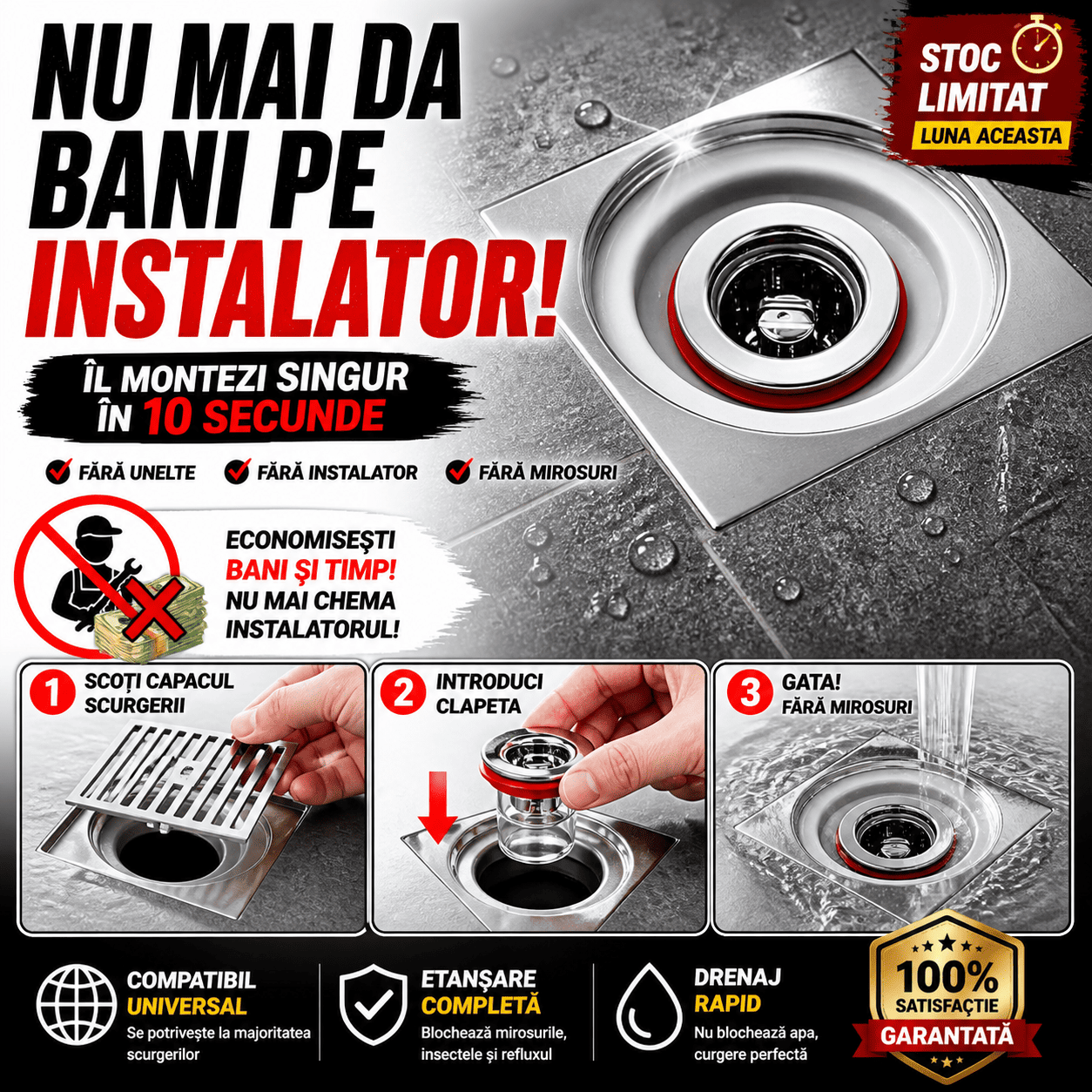 Clapetă anti-miros cu FILTRU