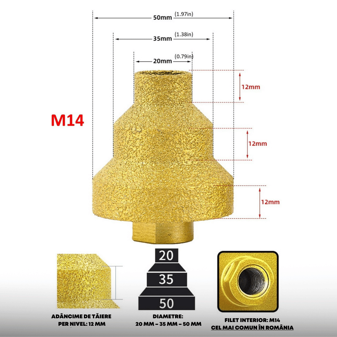 Burghiu treptat cu diamant M14 - ChamferX™