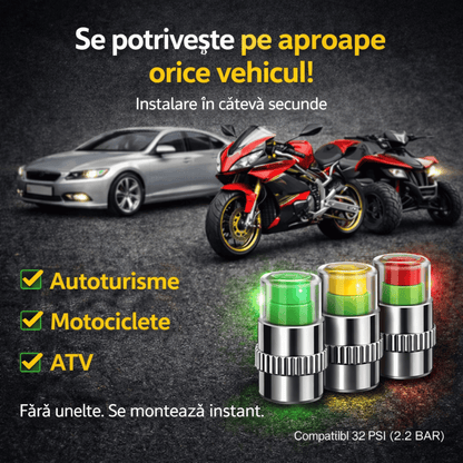 Set 4 Capace Valve cu Indicator Presiune Anvelope