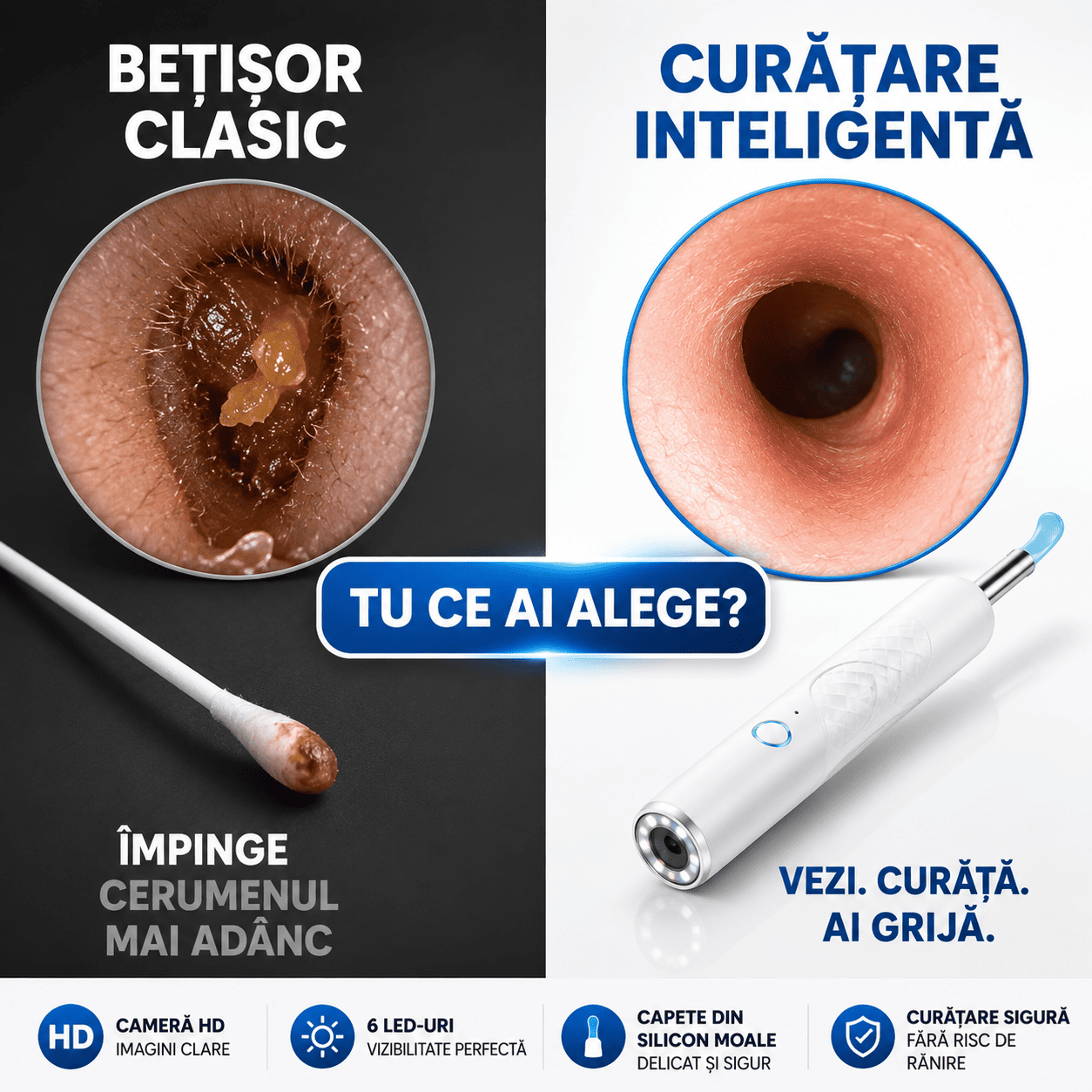 Dispozitiv pentru Curățarea Urechilor cu Cameră HD
