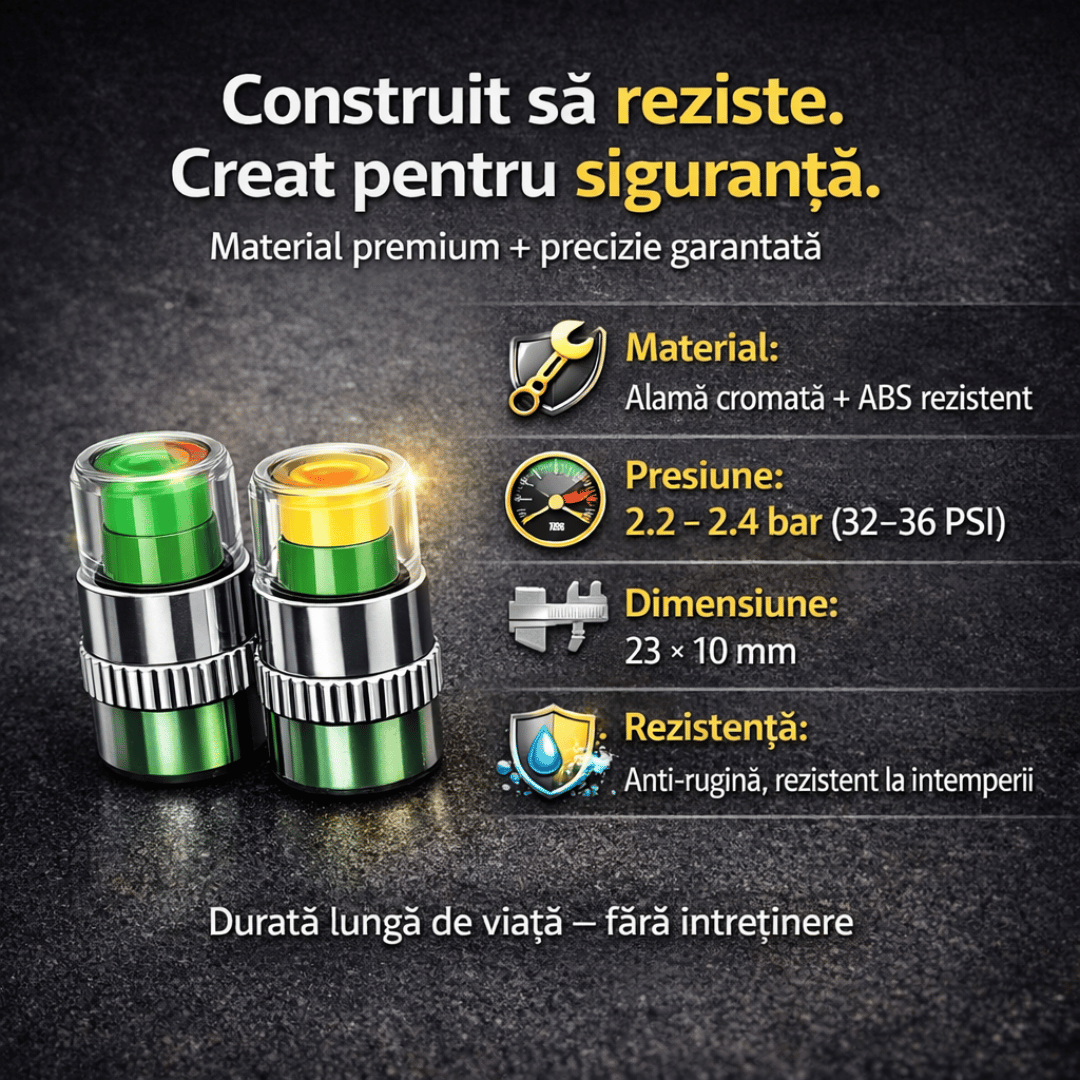 Set 4 Capace Valve cu Indicator Presiune Anvelope