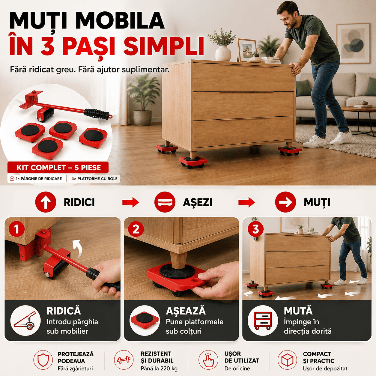 Kit pentru Ridicarea și Mutarea Mobilei Grele