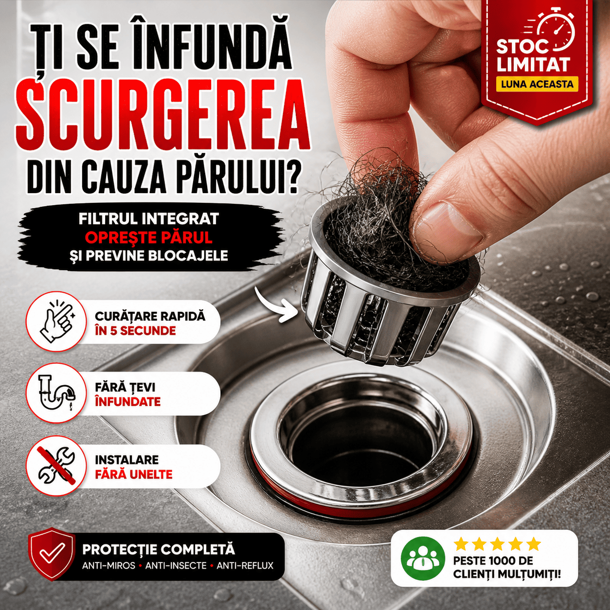 Clapetă anti-miros cu FILTRU