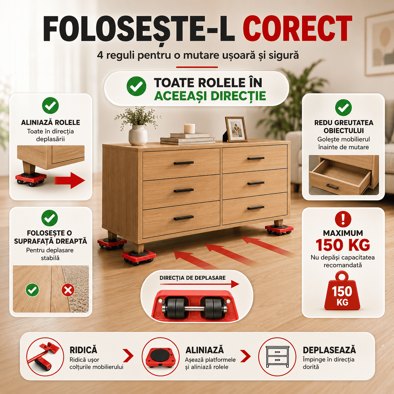 Kit pentru Ridicarea și Mutarea Mobilei Grele