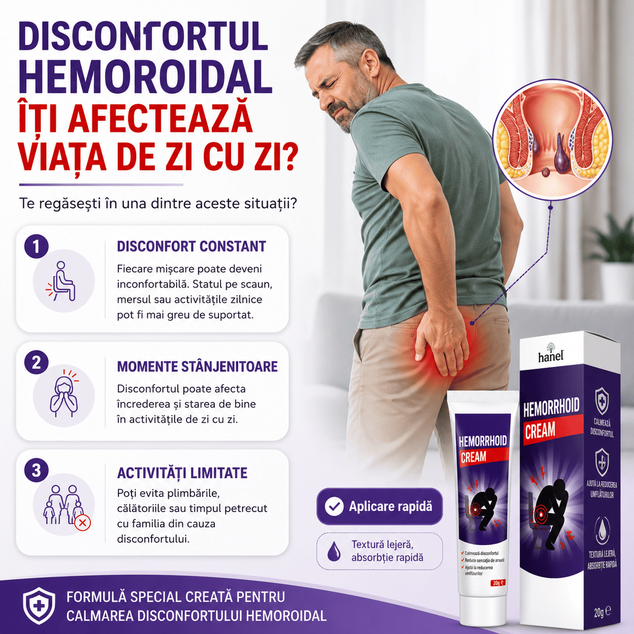 Cremă Calmantă pentru Hemoroizi cu Extracte Naturale
