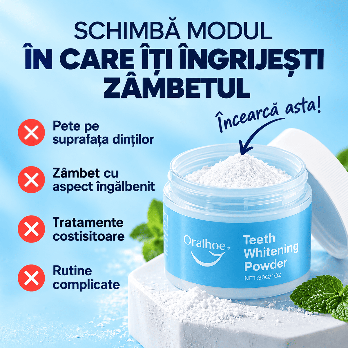 Pudră pentru Albirea și Curățarea Dinților