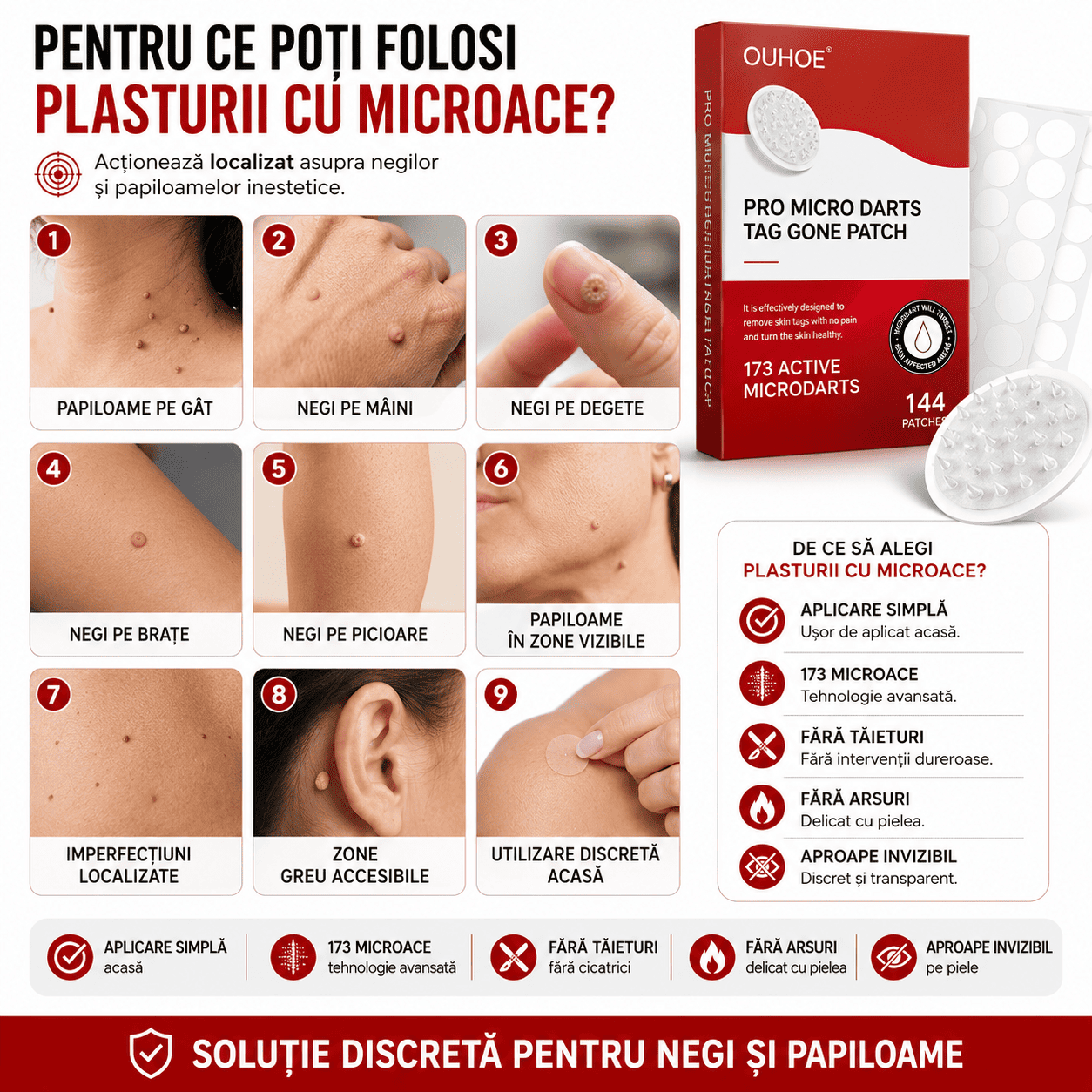 Plasturi pentru Eliminarea Negilor și Alunițelor - 144 plasturi