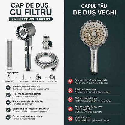 Cap de duș cu filtru și adaptor special